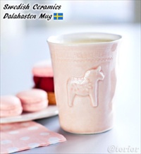北欧食器スウェーデンのハンドメイド陶器 ダーラナホースマグカップ シルキーピンク