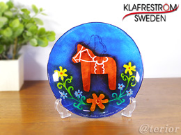 北欧雑貨 スウェーデンのガラス絵皿 ダーラナホースデザイン