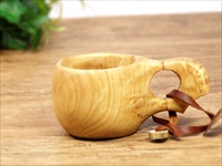 Puuhari プーハリ｜kuksa(ククサ) ｜１つ穴ハンドル トナカイの角のお守り付 VISAKOIVU(ヴィサコイヴ)80ml