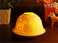 ダーラナホース＆クルビッツ模様 陶器製LEDドームライト