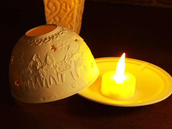 北欧ダーラナホースクラシック＆クルビッツ 陶器製キャンドルドームライト(LEDティーライト電池付き) 画像大3