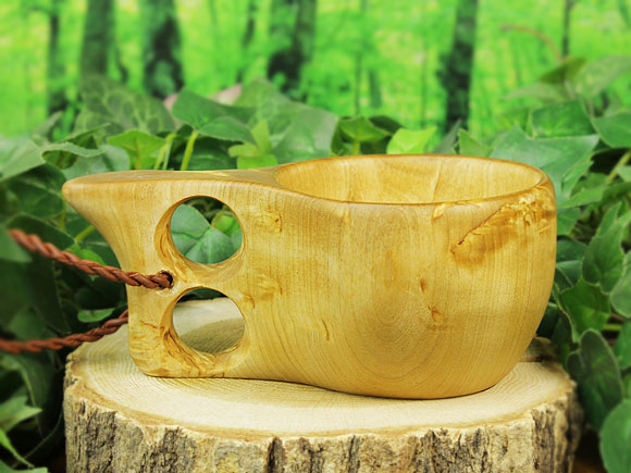 Wood Jewel ウッドジュエル｜ククサ(kuksa) ヴィサコイブ(visakoivu)カーリーバーチ クリフ-002｜2つ穴ハンドル 160cc 画像大2