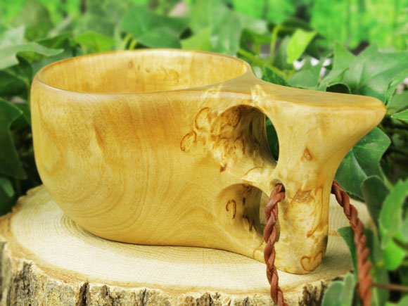 Wood Jewel ウッドジュエル｜ククサ(kuksa) ヴィサコイブ(visakoivu)カーリーバーチ クリフ-002｜2つ穴ハンドル 160cc 画像大4