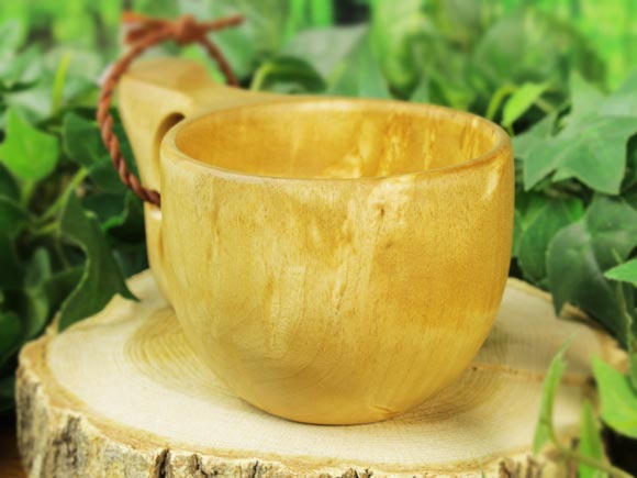 Wood Jewel ウッドジュエル｜ククサ(kuksa) ヴィサコイブ(visakoivu)カーリーバーチ クリフ-003｜2つ穴ハンドル 160cc 画像大3