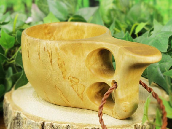 Wood Jewel ウッドジュエル｜ククサ(kuksa) ヴィサコイブ(visakoivu)カーリーバーチ クリフ-003｜2つ穴ハンドル 160cc 画像大4