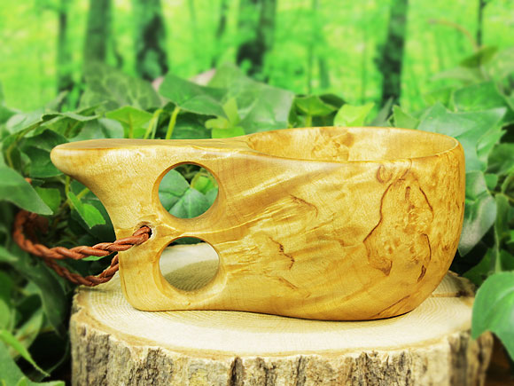 Wood Jewel ウッドジュエル｜ククサ(kuksa) ヴィサコイブ(visakoivu)カーリーバーチ クリフ-004｜2つ穴ハンドル 160cc 画像大2