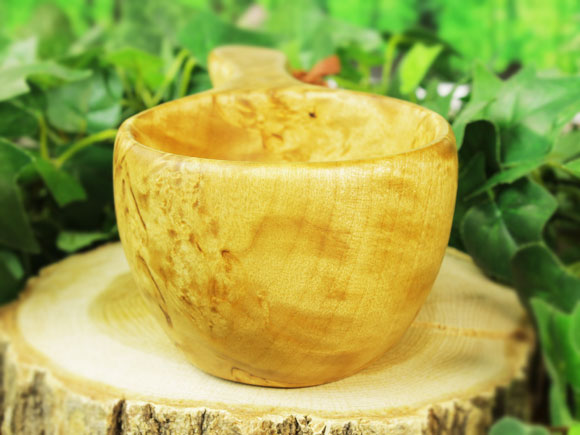 Wood Jewel ウッドジュエル｜ククサ(kuksa) ヴィサコイブ(visakoivu)カーリーバーチ クリフ-004｜2つ穴ハンドル 160cc 画像大3