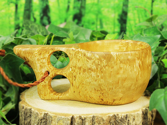 Wood Jewel ウッドジュエル｜ククサ(kuksa) ヴィサコイブ(visakoivu)カーリーバーチ クリフ-005｜2つ穴ハンドル 160cc 画像大2