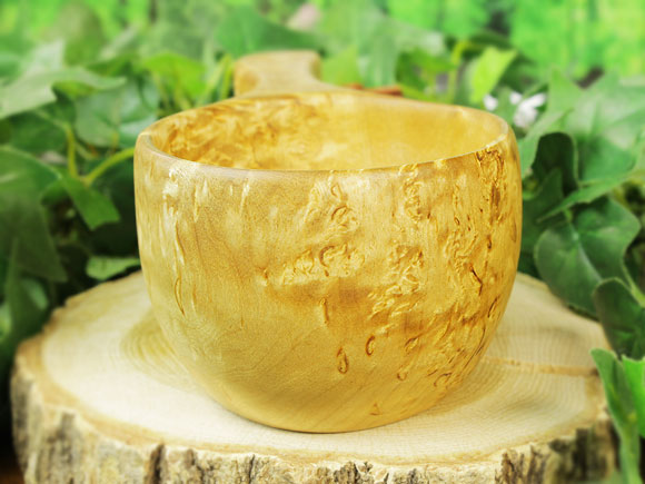 Wood Jewel ウッドジュエル｜ククサ(kuksa) ヴィサコイブ(visakoivu)カーリーバーチ クリフ-005｜2つ穴ハンドル 160cc 画像大3