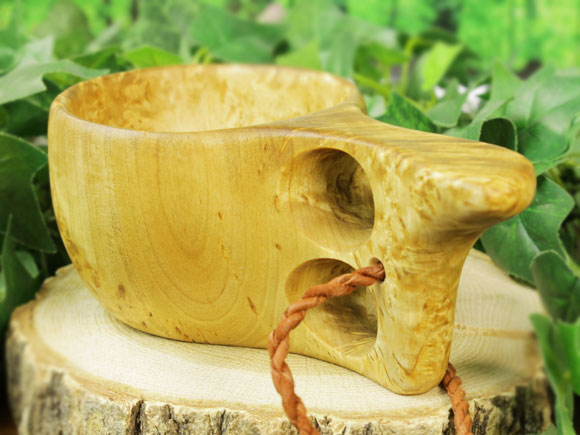 Wood Jewel ウッドジュエル｜ククサ(kuksa) ヴィサコイブ(visakoivu)カーリーバーチ クリフ-005｜2つ穴ハンドル 160cc 画像大4