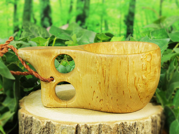 Wood Jewel ウッドジュエル｜ククサ(kuksa) ヴィサコイブ(visakoivu)カーリーバーチ クリフ-007｜2つ穴ハンドル 160cc 画像大2