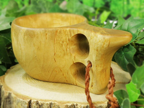 Wood Jewel ウッドジュエル｜ククサ(kuksa) ヴィサコイブ(visakoivu)カーリーバーチ クリフ-007｜2つ穴ハンドル 160cc 画像大4