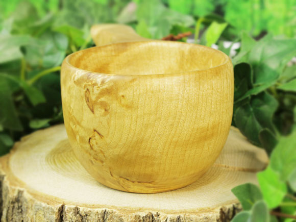 Wood Jewel ウッドジュエル｜ククサ(kuksa) ヴィサコイブ(visakoivu)カーリーバーチ クリフ-008｜2つ穴ハンドル 160cc 画像大3