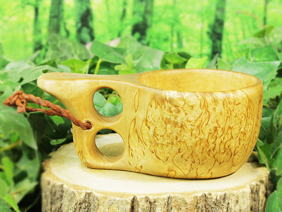 Wood Jewel ウッドジュエル｜ククサ(kuksa) ヴィサコイブ(visakoivu)カーリーバーチ クリフ-009｜2つ穴ハンドル 160cc 画像大2