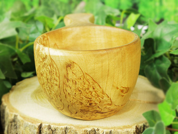 Wood Jewel ウッドジュエル｜ククサ(kuksa) ヴィサコイブ(visakoivu)カーリーバーチ クリフ-009｜2つ穴ハンドル 160cc 画像大3