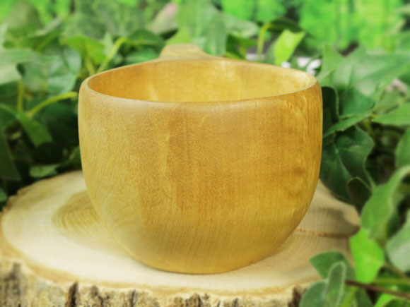 Wood Jewel ウッドジュエル｜ククサ(kuksa) ヴィサコイブ(visakoivu)カーリーバーチ ラウンド-001｜2つ穴ハンドル 160cc 画像大3