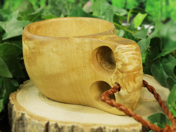 Wood Jewel ウッドジュエル｜ククサ(kuksa) ヴィサコイブ(visakoivu)カーリーバーチ ラウンド-001｜2つ穴ハンドル 160cc 画像大4