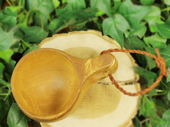 Wood Jewel ウッドジュエル｜ククサ(kuksa) ヴィサコイブ(visakoivu)カーリーバーチ ラウンド-001｜2つ穴ハンドル 160cc 画像大5