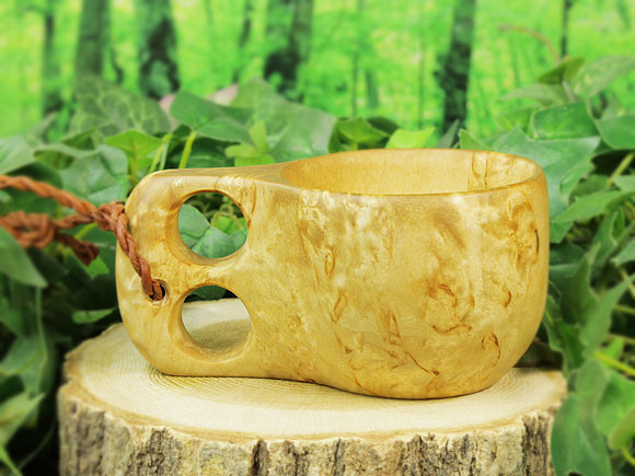 Wood Jewel ウッドジュエル｜ククサ(kuksa) ヴィサコイブ(visakoivu)カーリーバーチ ラウンド-002｜2つ穴ハンドル 160cc 画像大2