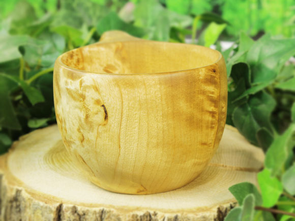 Wood Jewel ウッドジュエル｜ククサ(kuksa) ヴィサコイブ(visakoivu)カーリーバーチ ラウンド-002｜2つ穴ハンドル 160cc 画像大3