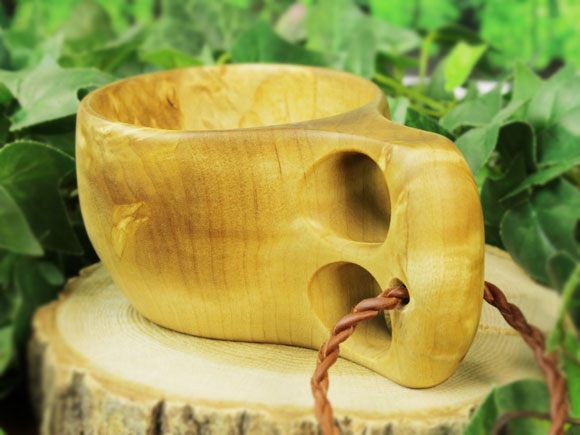 Wood Jewel ウッドジュエル｜ククサ(kuksa) ヴィサコイブ(visakoivu)カーリーバーチ ラウンド-003｜2つ穴ハンドル 160cc 画像大4