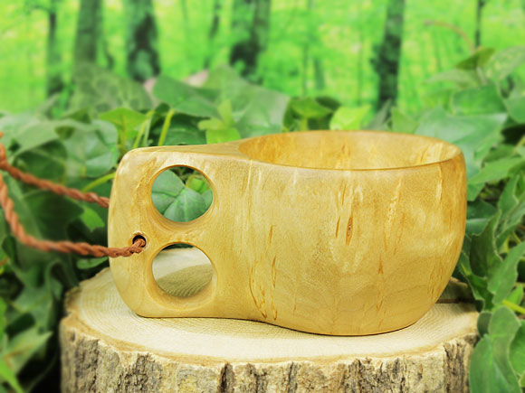 Wood Jewel ウッドジュエル｜ククサ(kuksa) ヴィサコイブ(visakoivu)カーリーバーチ ラウンド-004｜2つ穴ハンドル 160cc 画像大2