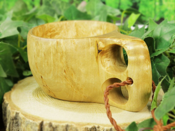 Wood Jewel ウッドジュエル｜ククサ(kuksa) ヴィサコイブ(visakoivu)カーリーバーチ ラウンド-004｜2つ穴ハンドル 160cc 画像大4