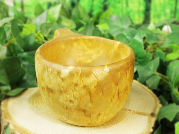 Wood Jewel ウッドジュエル｜ククサ(kuksa) ヴィサコイブ(visakoivu)カーリーバーチ ラウンド-005｜2つ穴ハンドル 160cc 画像大3