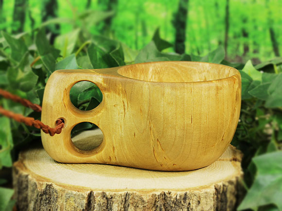 Wood Jewel ウッドジュエル｜ククサ(kuksa) ヴィサコイブ(visakoivu)カーリーバーチ ラウンド-006｜2つ穴ハンドル 160cc 画像大2