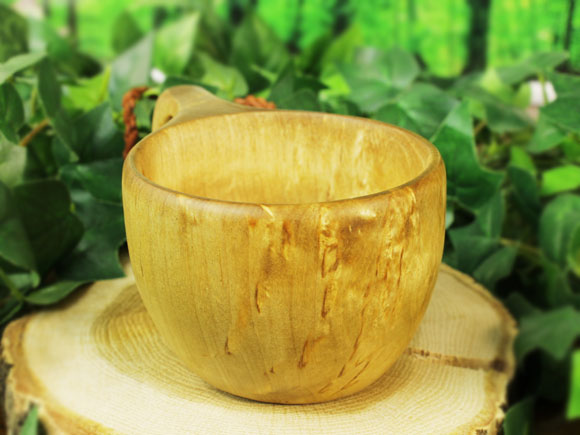 Wood Jewel ウッドジュエル｜ククサ(kuksa) ヴィサコイブ(visakoivu)カーリーバーチ ラウンド-006｜2つ穴ハンドル 160cc 画像大3