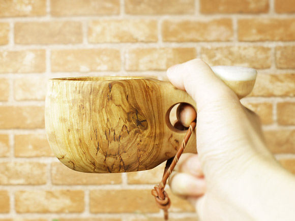 アットテリア_オリジナル ＋ Pahkataide パッカタイデ｜ククサ(kuksa) ヴィサコイブ(visakoivu)カーリーバーチ｜角飾り-002｜1つ穴ハンドル 160cc 画像大7