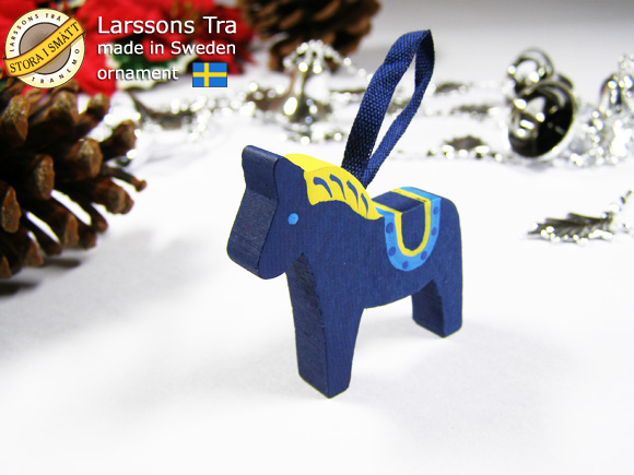 Larssons Tra（ラッセントレー）オーナメント ダーラナホース デコ ダークブルー 画像大1