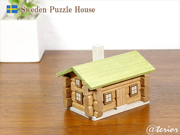 北欧スウェーデンハウス 木製ミニチュア コテージ Green 画像大1